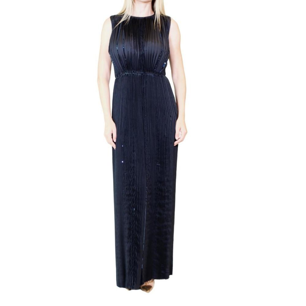 Nina Ricci - Black Pleated Sequin Embellished Maxi Silk Gown - FR 36